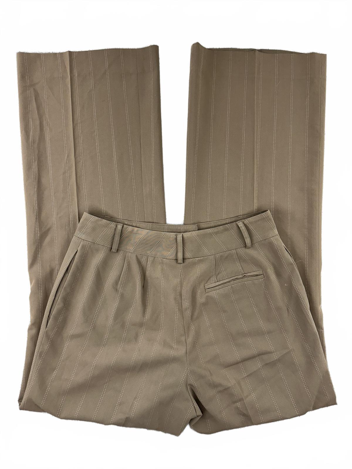 Annie Klein Taupe Pinstripe Wide Leg Trousers Tailored Office Business