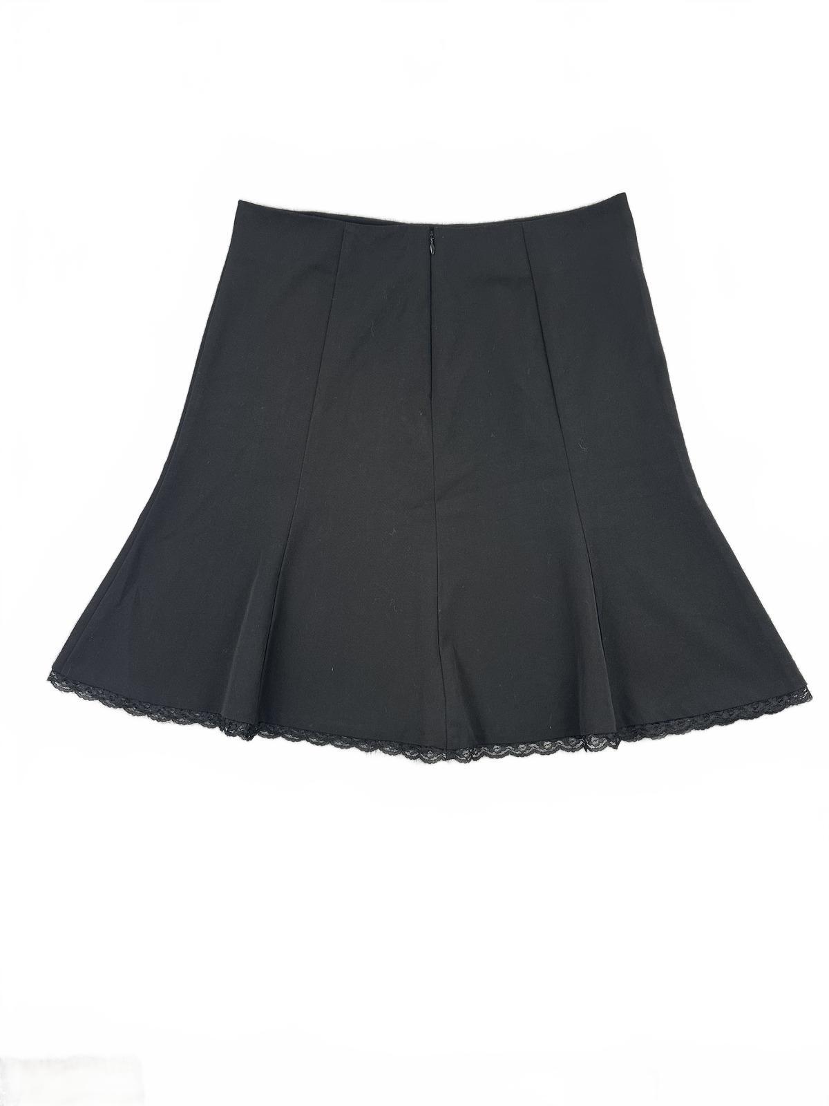 George Stretch Black Flared Skirt with Lace Trim Feminine Casual