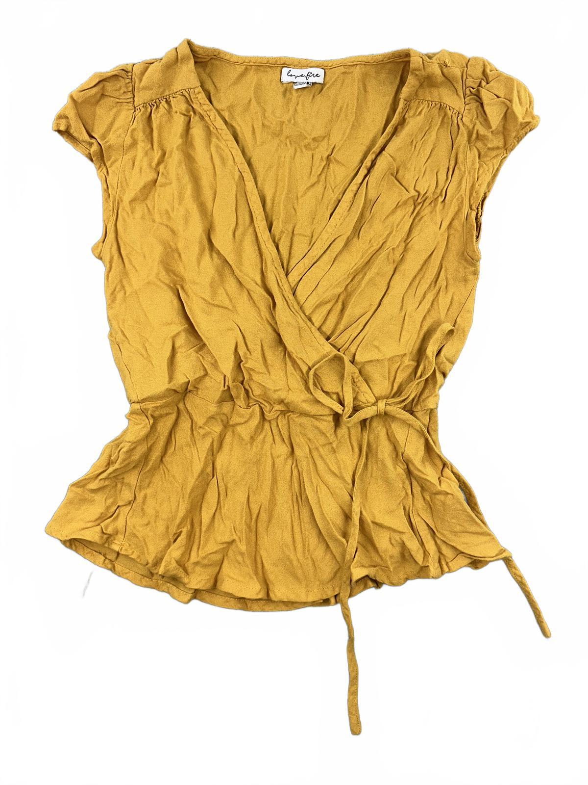 Love Fire Mustard Yellow Wrap Top Peplum Waist Casual Bohemian Summer