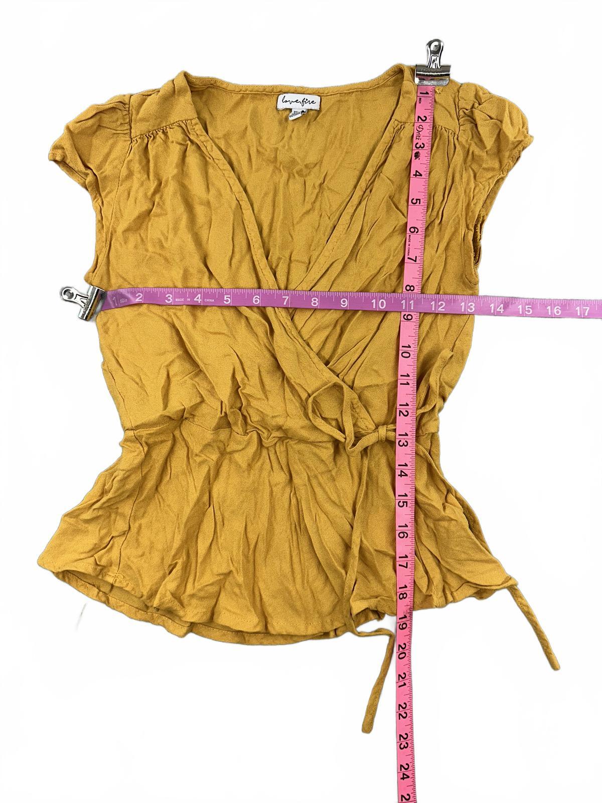 Love Fire Mustard Yellow Wrap Top Peplum Waist Casual Bohemian Summer