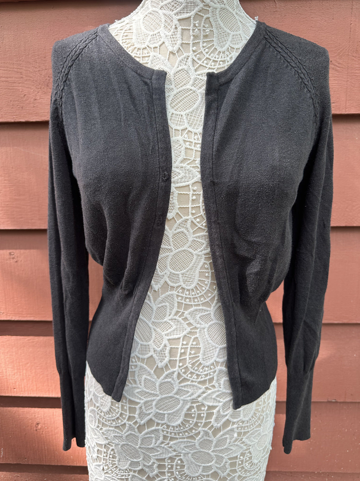 Bailey's Point Black Button Up Cardigan Sweater Cotton Blend Classic