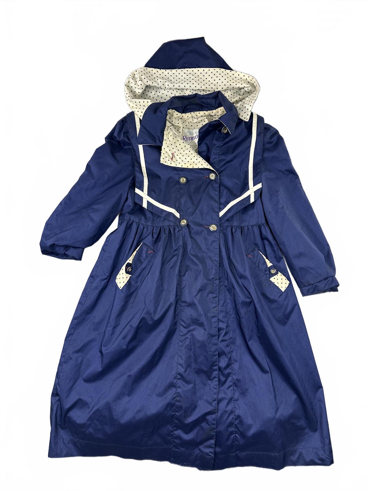 Rothschild Vintage Navy Blue Trench Coat with Polka Dot Lining