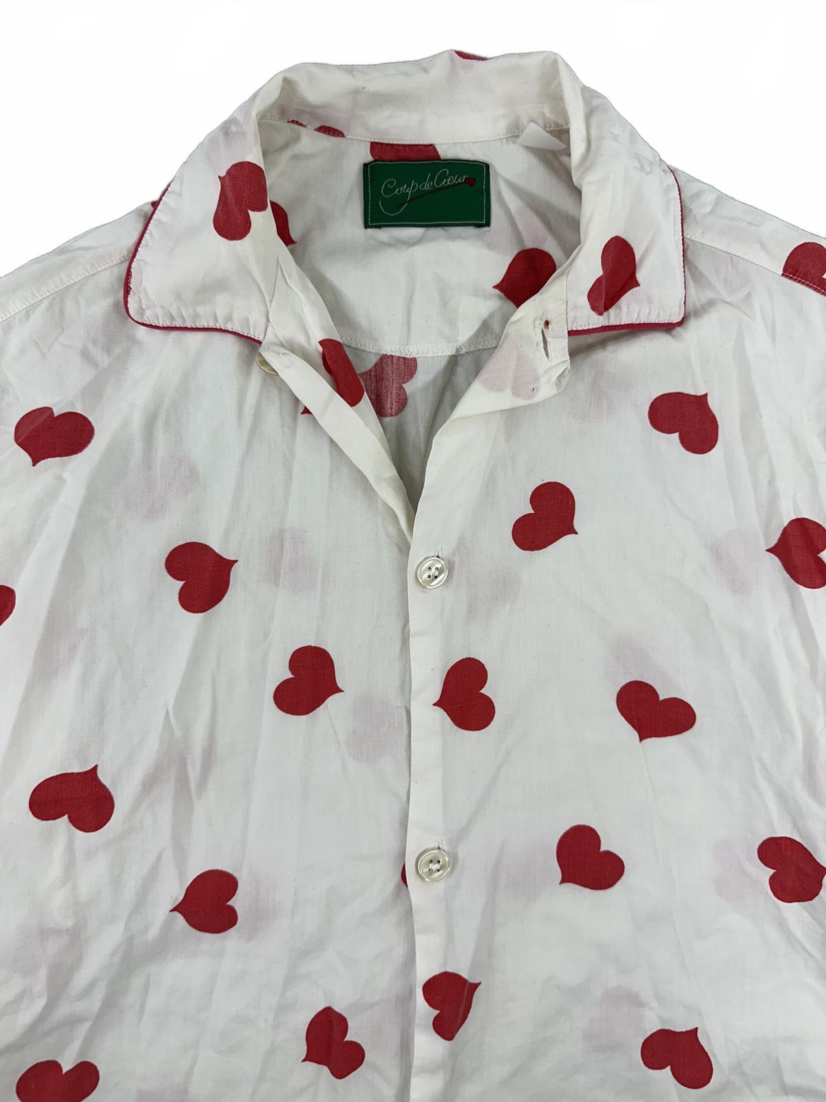 Coup de Coeur Vintage White Button Up Shirt with Red Heart Print Romantic Retro