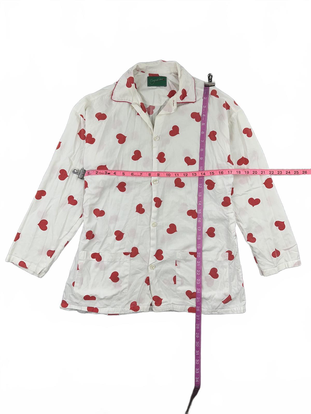 Coup de Coeur Vintage White Button Up Shirt with Red Heart Print Romantic Retro