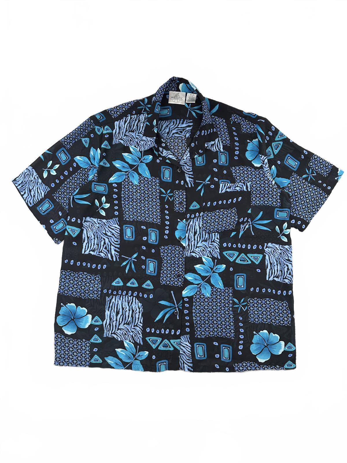 Pickaberry Plus Vintage Inspired Blue Floral Patchwork Shirt