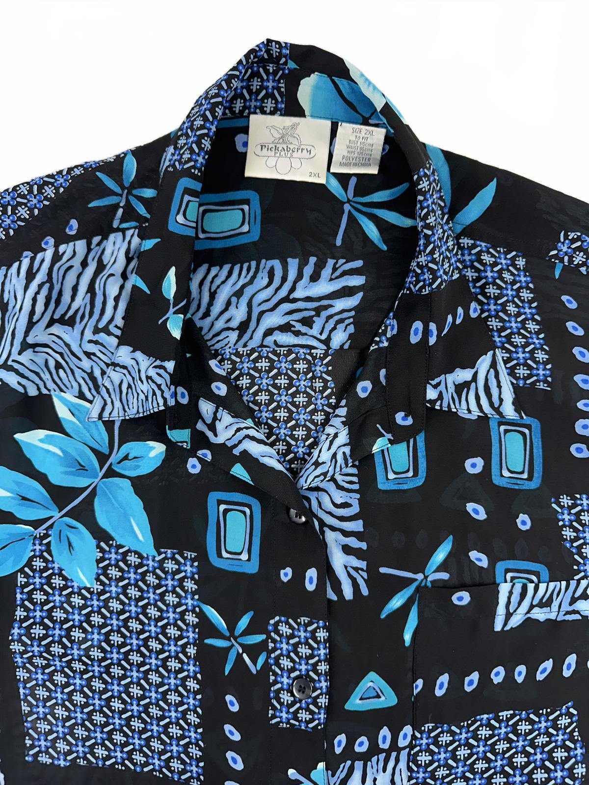 Pickaberry Plus Vintage Inspired Blue Floral Patchwork Shirt