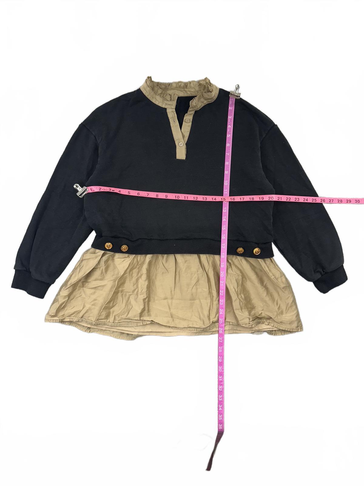 Black and Beige Layered Long Sleeve Top with Ruffled Collar
