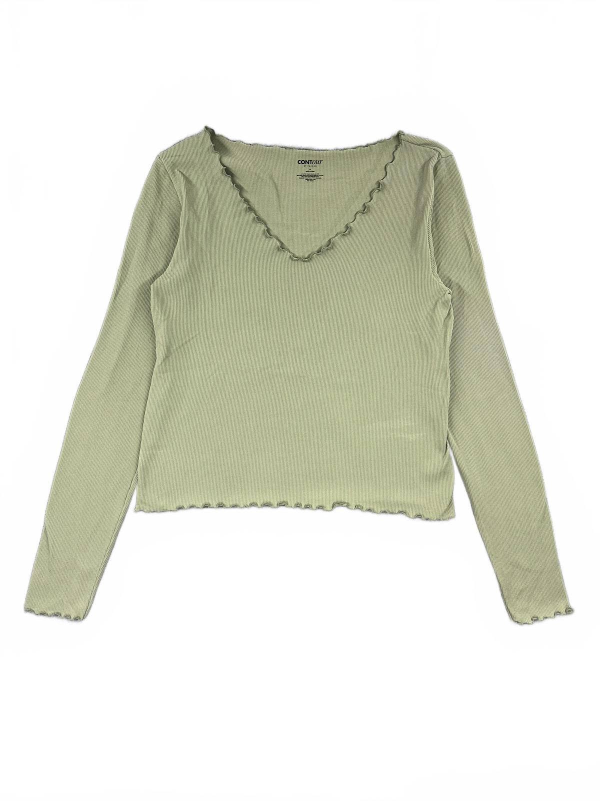 Contour by PacSun Sage Green Ribbed Long Sleeve Top with Lettuce Edge Detail