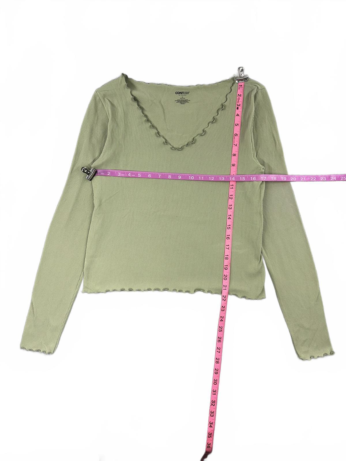 Contour by PacSun Sage Green Ribbed Long Sleeve Top with Lettuce Edge Detail