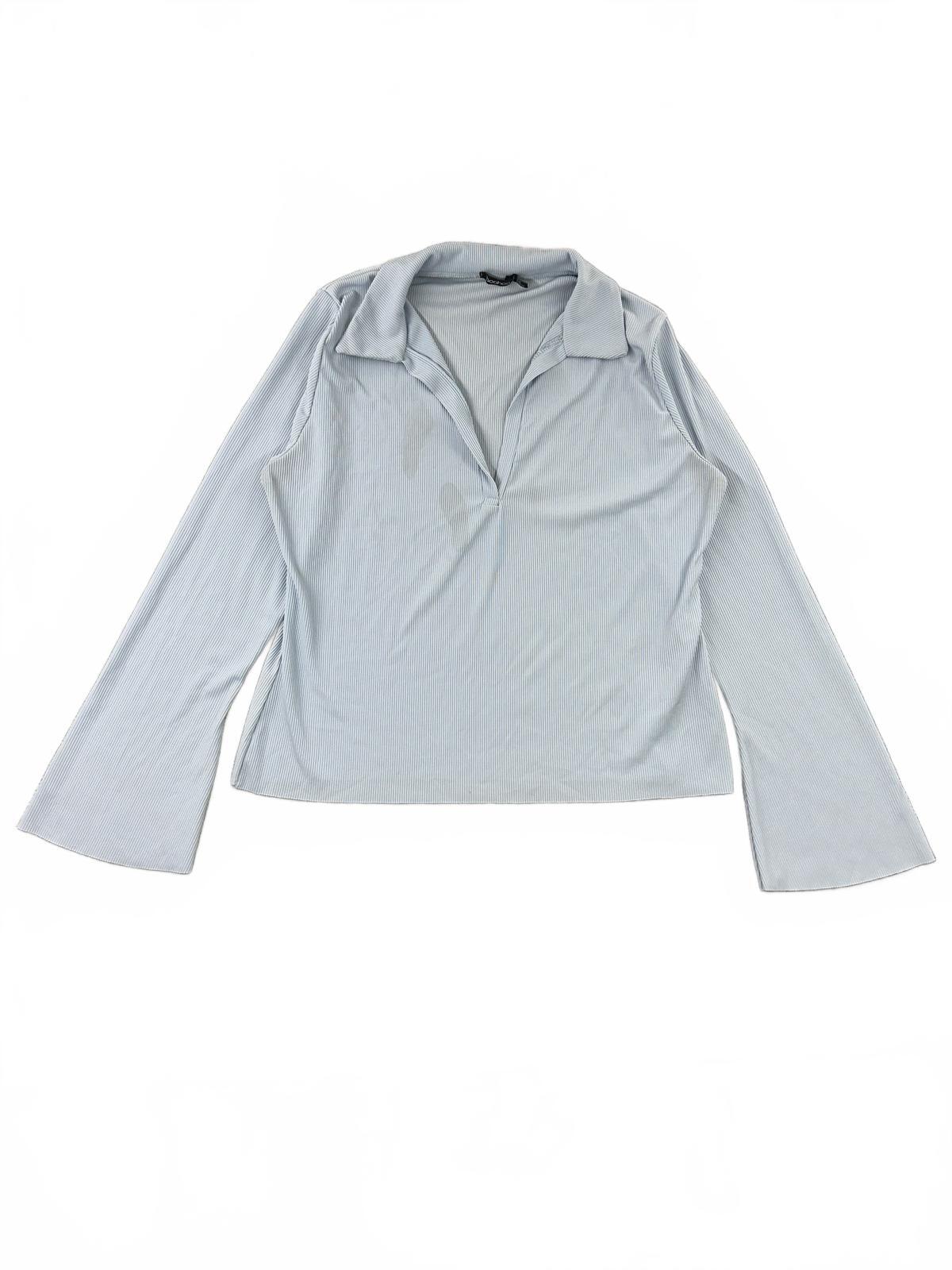 Boohoo Light Blue Long Sleeve Collared Top with Flared Sleeves
