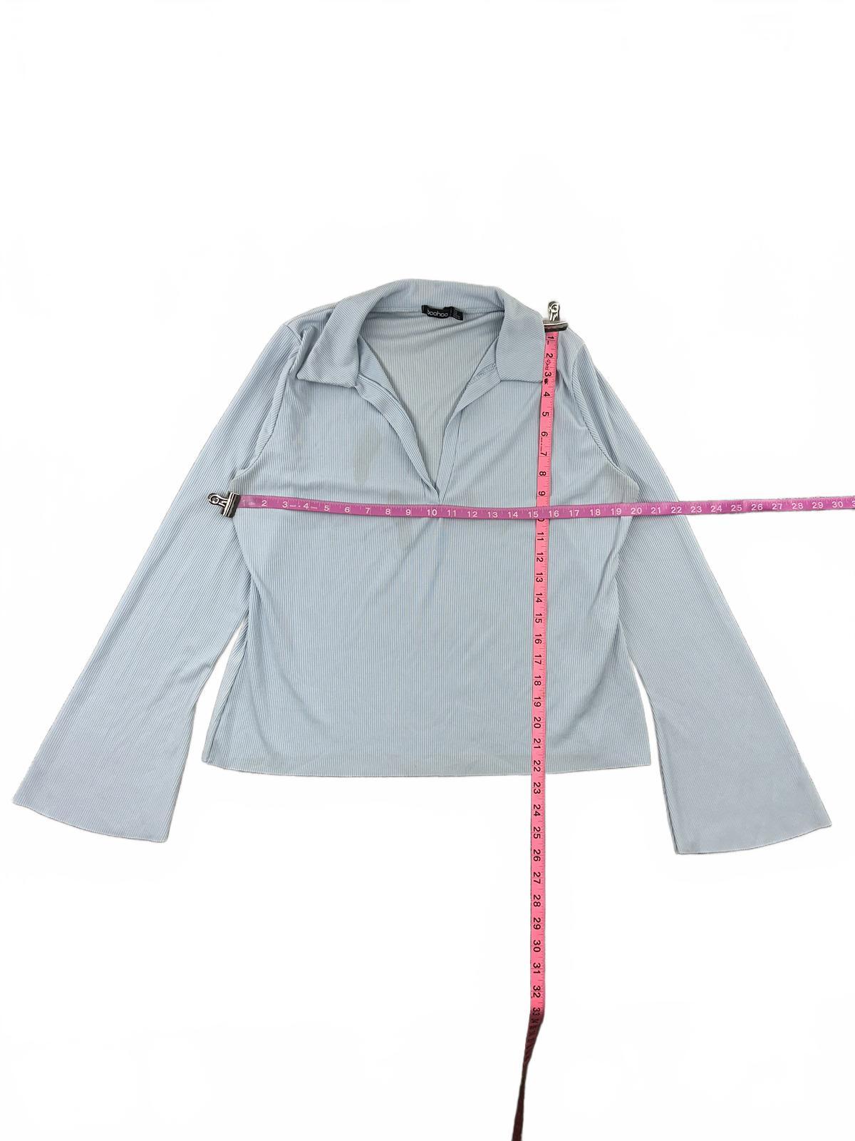 Boohoo Light Blue Long Sleeve Collared Top with Flared Sleeves