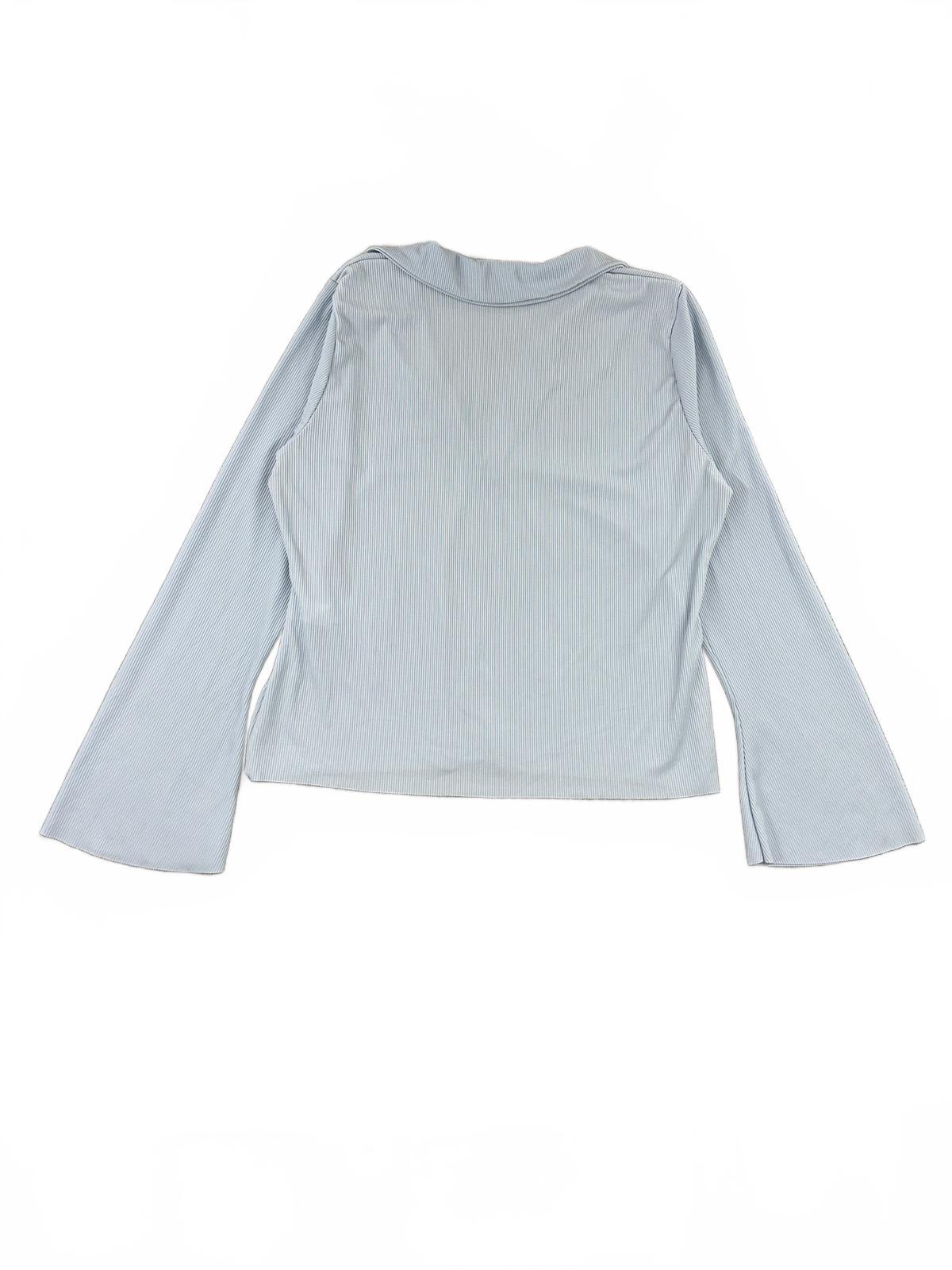 Boohoo Light Blue Long Sleeve Collared Top with Flared Sleeves