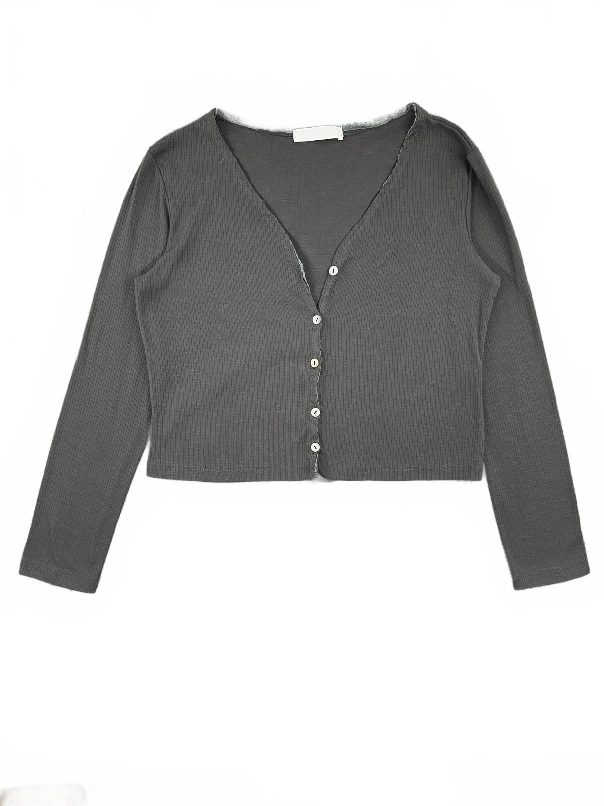 Gray Cropped Button Up Cardigan Minimalist Casual Preppy Fairycore