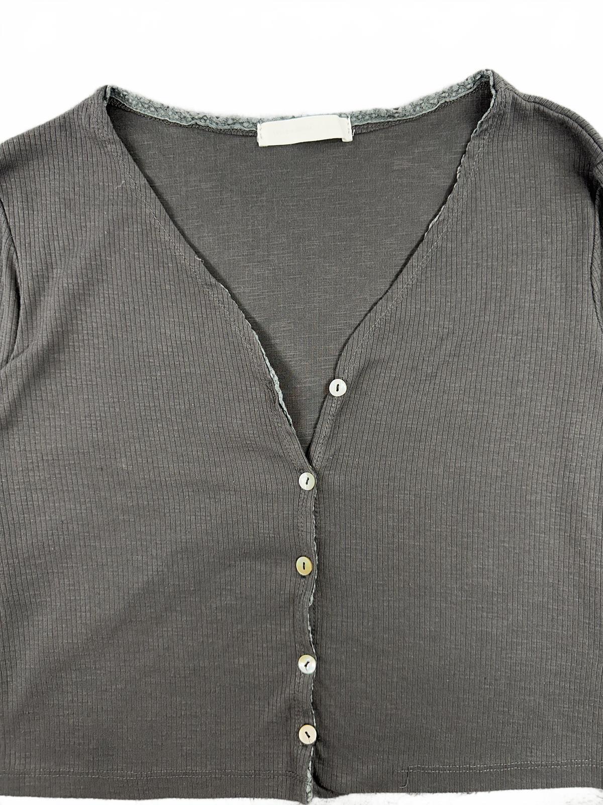 Gray Cropped Button Up Cardigan Minimalist Casual Preppy Fairycore