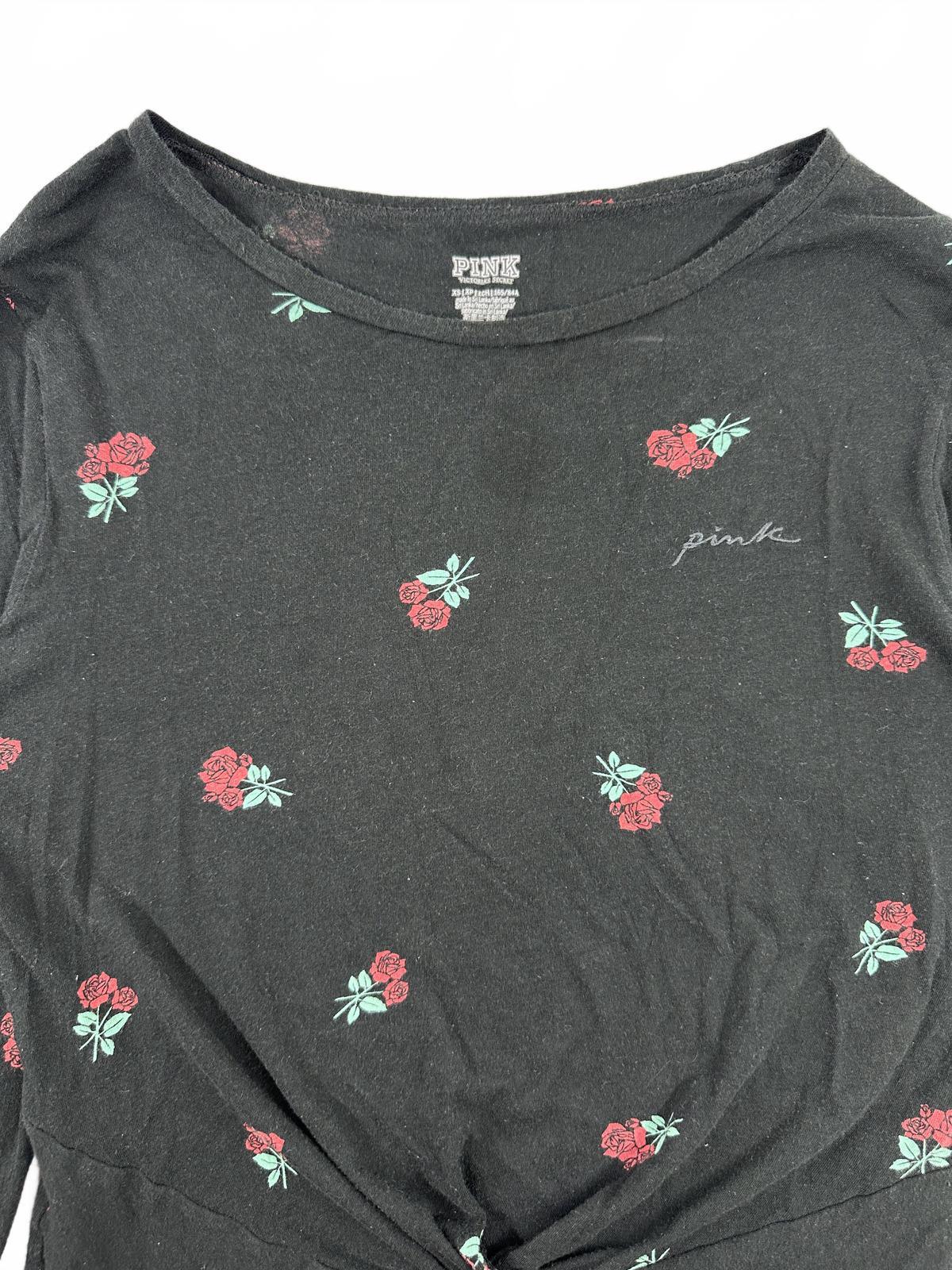 Victoria's Secret PINK Black Floral Twist Front Long Sleeve Top