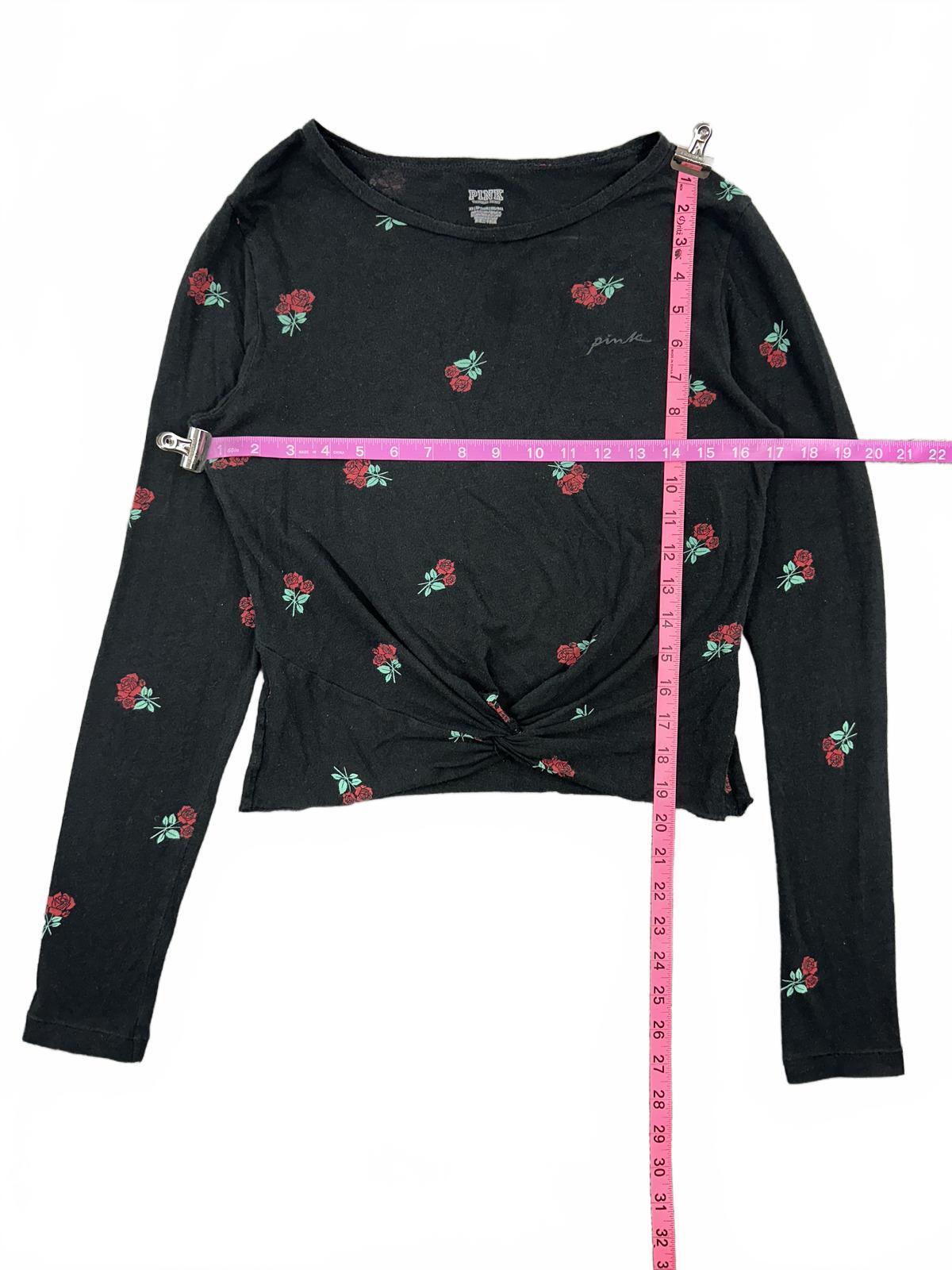 Victoria's Secret PINK Black Floral Twist Front Long Sleeve Top