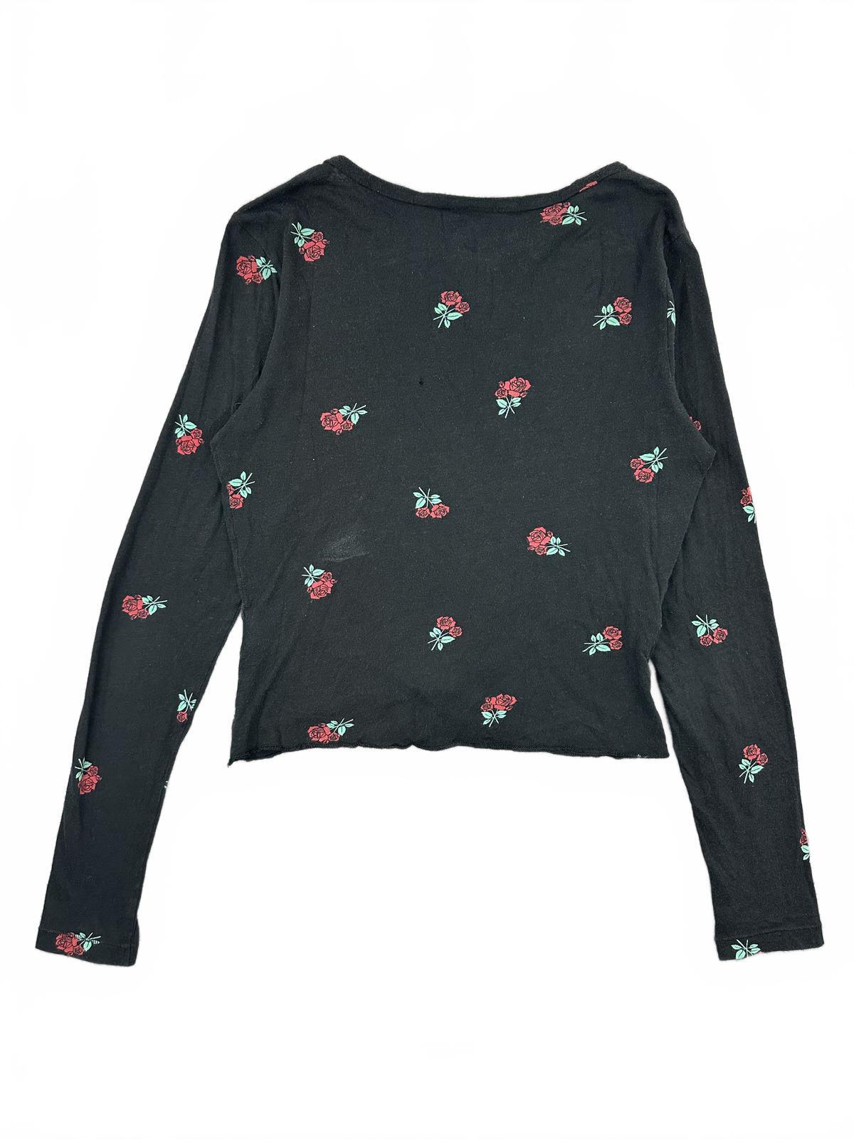Victoria's Secret PINK Black Floral Twist Front Long Sleeve Top
