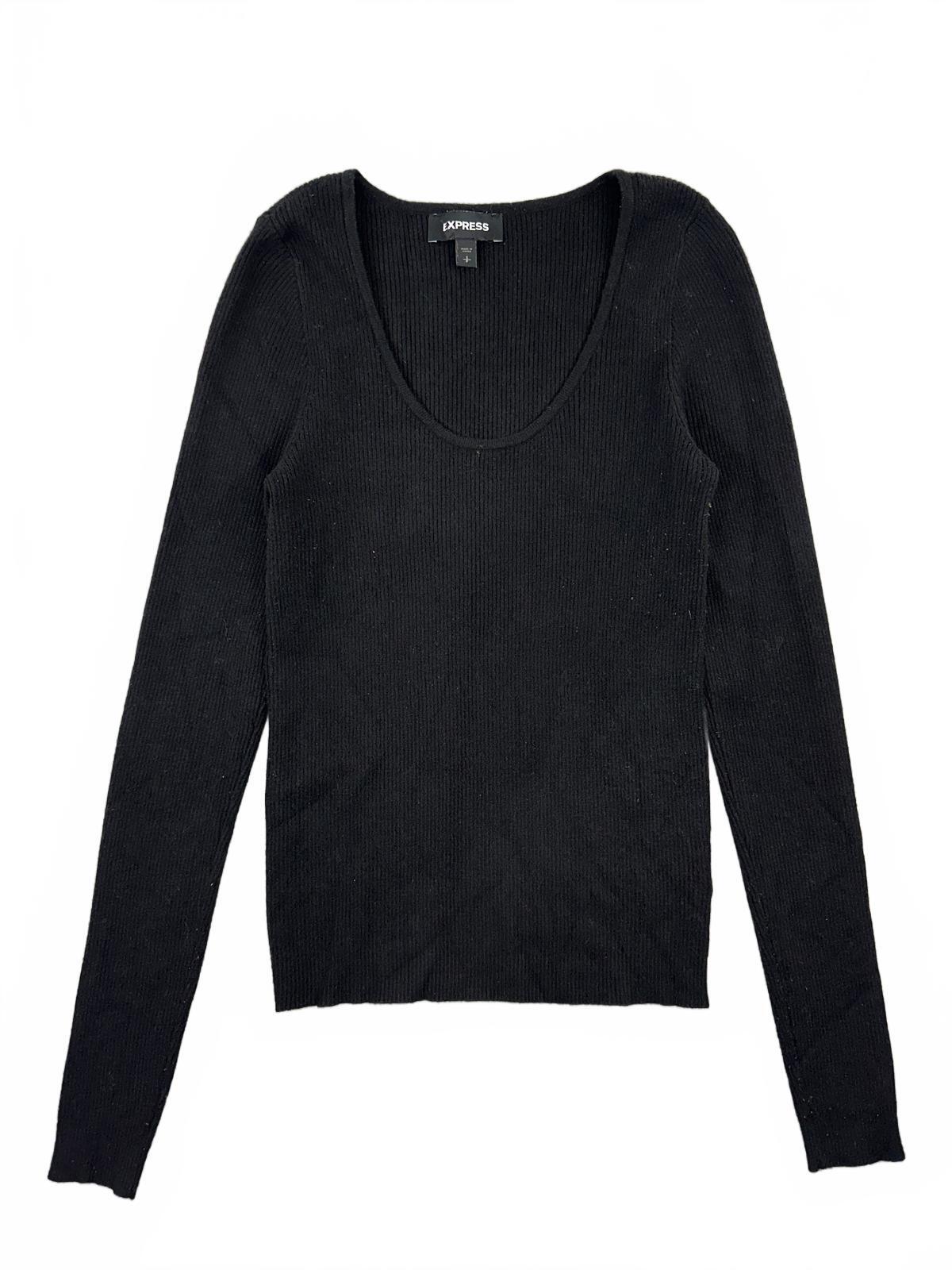 Express Black Ribbed Long Sleeve Scoop Neck Sweater