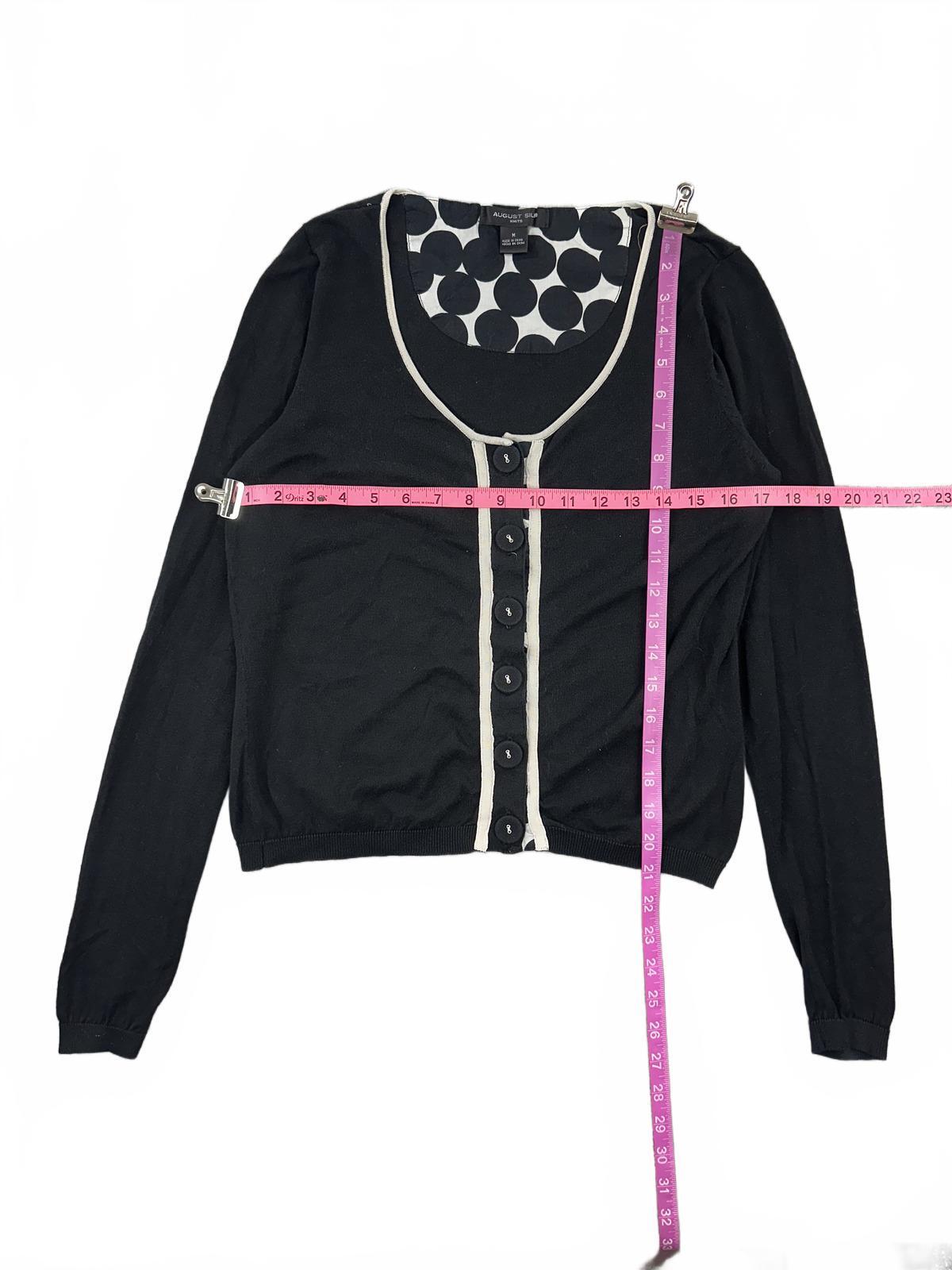 August Silk Black and White Trim Button Up Cardigan Sweater Classic