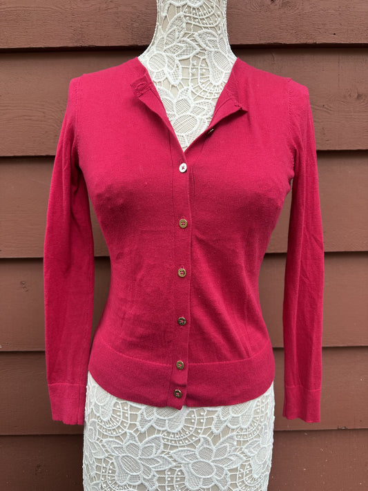 Ann Taylor Petite Pink Cardigan Sweater Soft Button Up Ribbed Cuffs