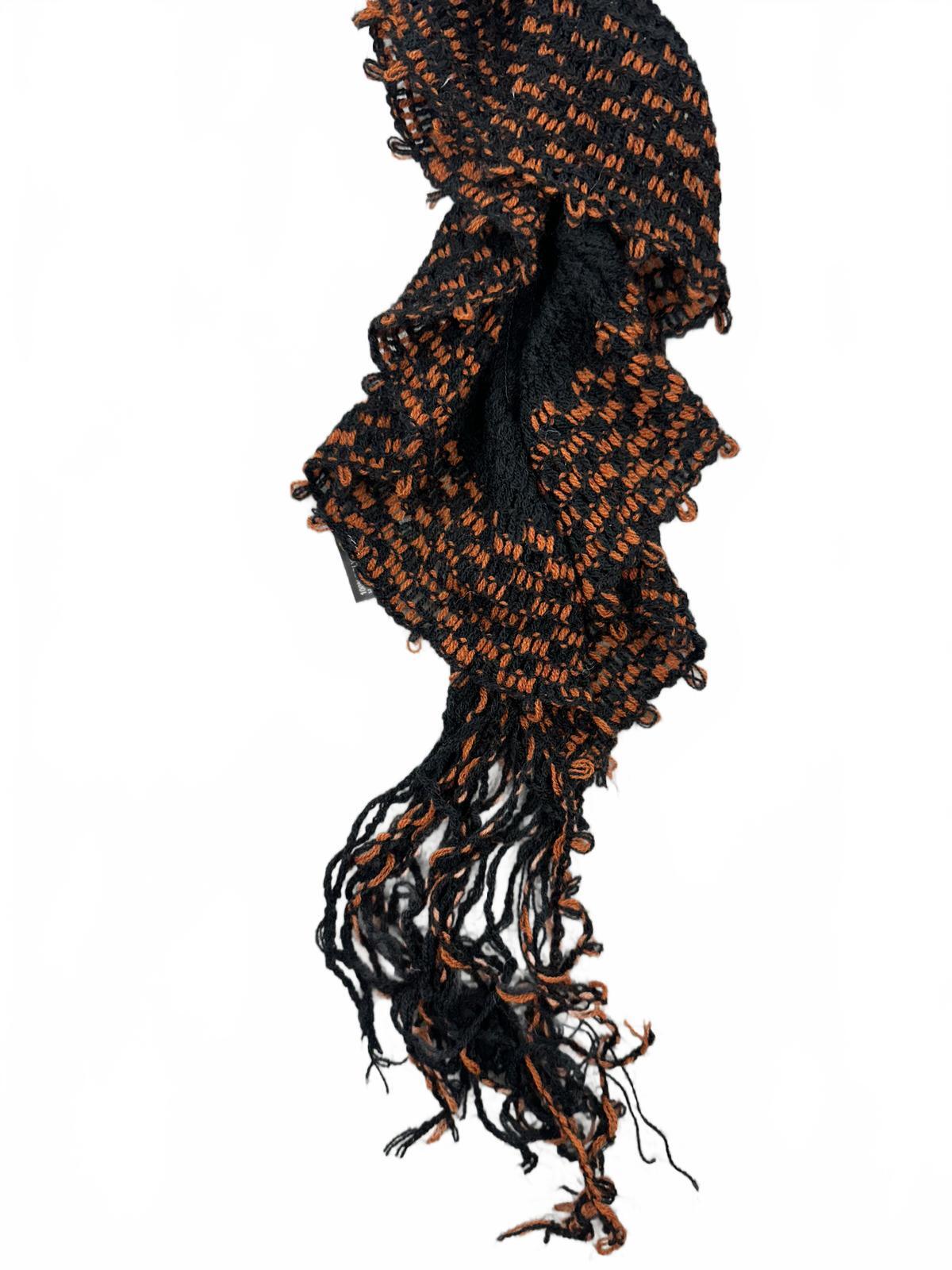 Cozy Black and Orange Ruffled Scarf