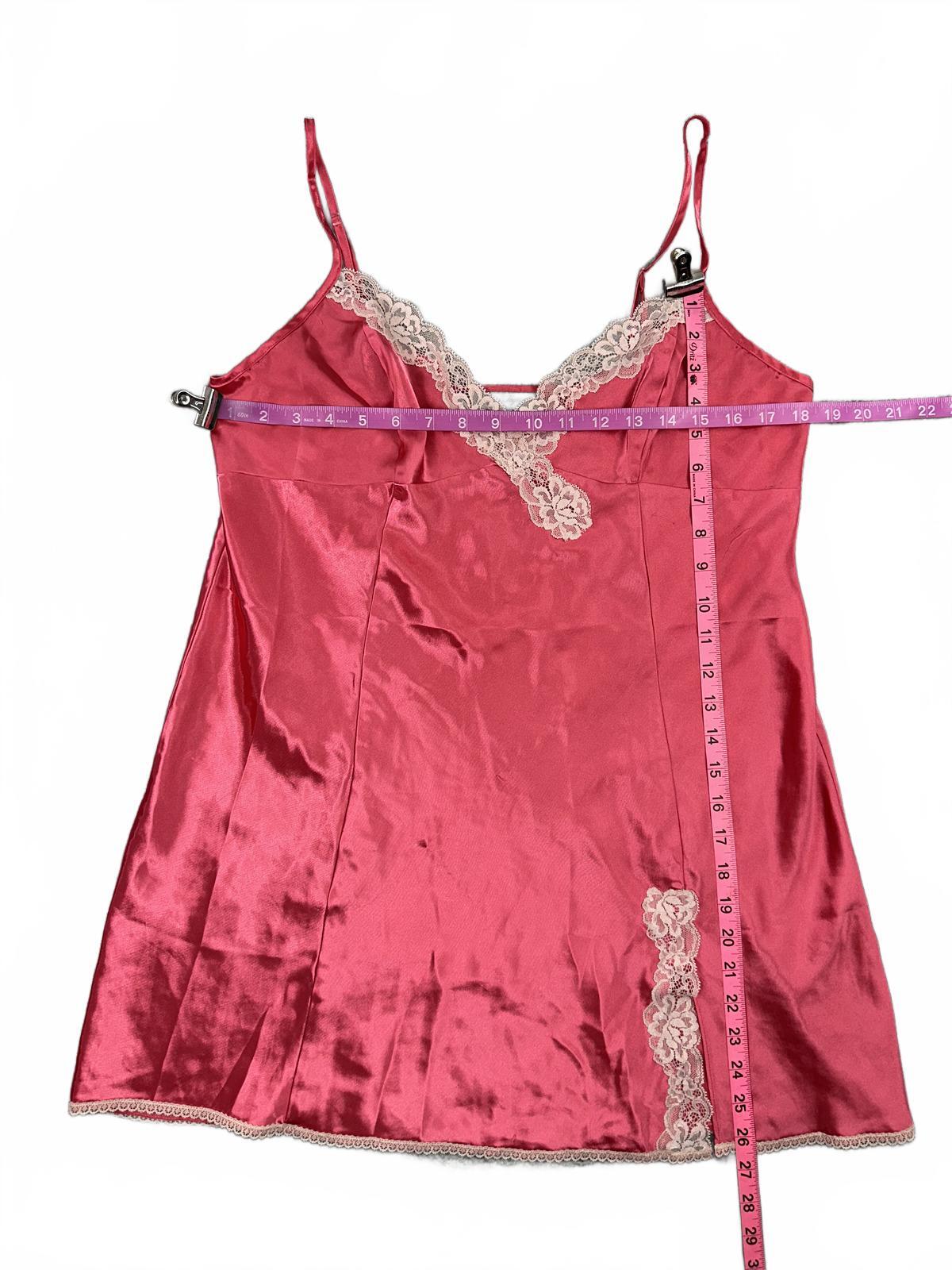 Morgan Taylor Pink Satin Slip Dress with Cream Lace Trim Feminine