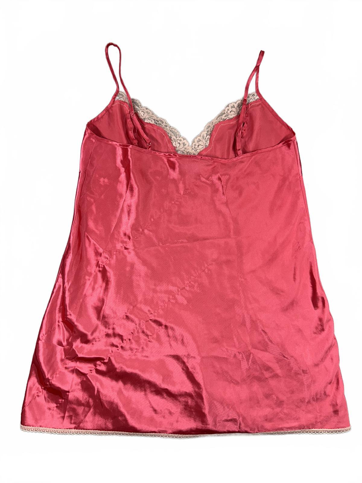 Morgan Taylor Pink Satin Slip Dress with Cream Lace Trim Feminine