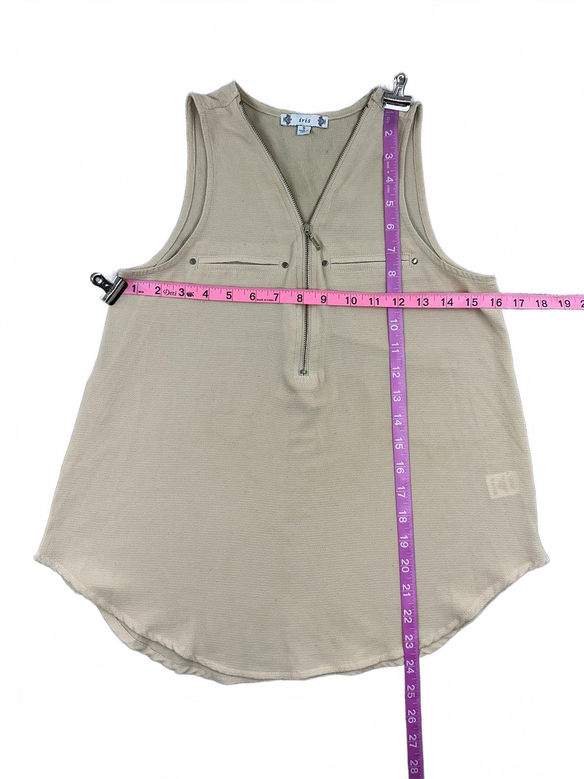 iris Beige Sleeveless Zip Front Top