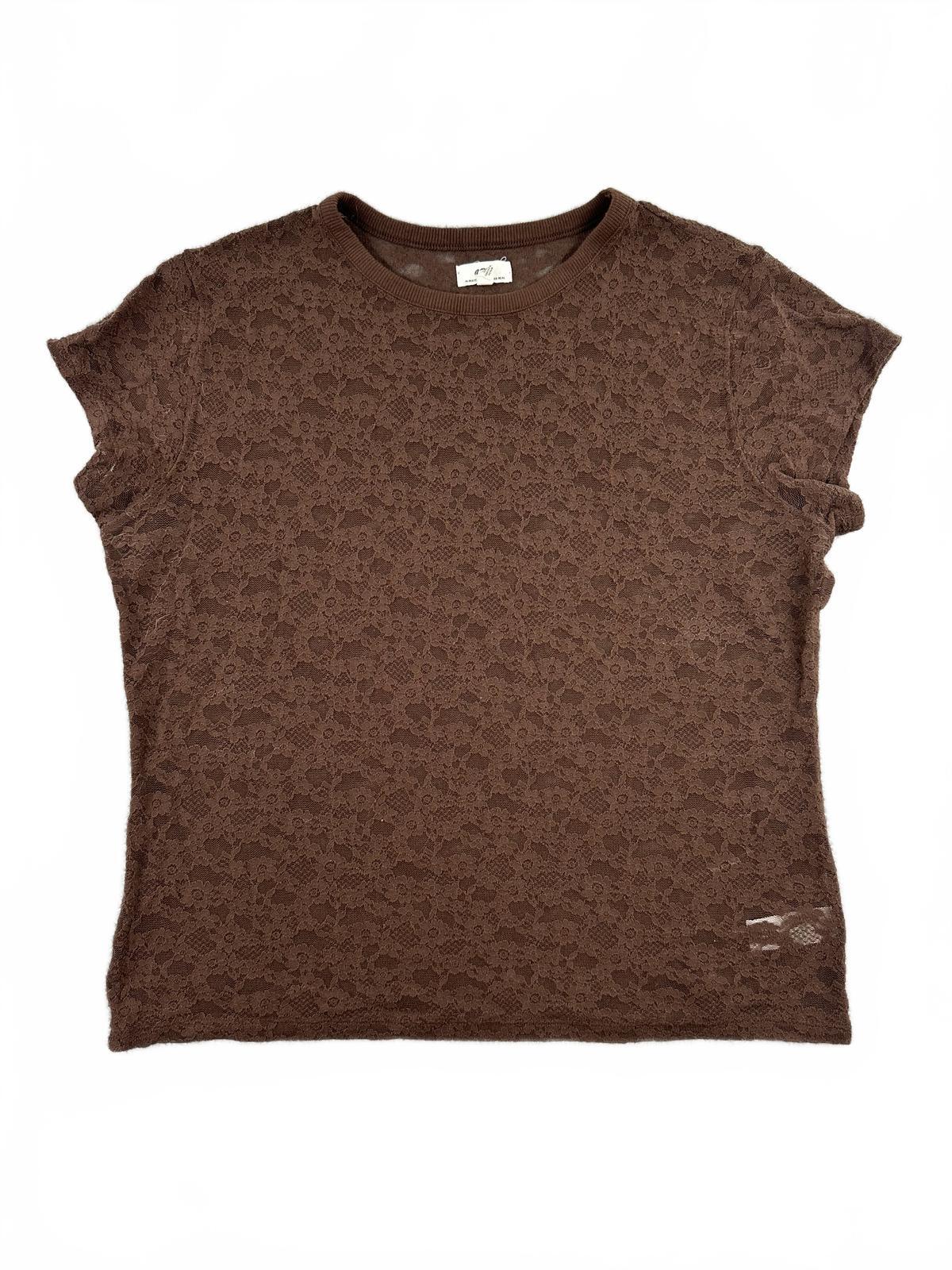 Aerie Brown Floral Lace Short Sleeve Top Sheer Bohemian Indie Summer Tee