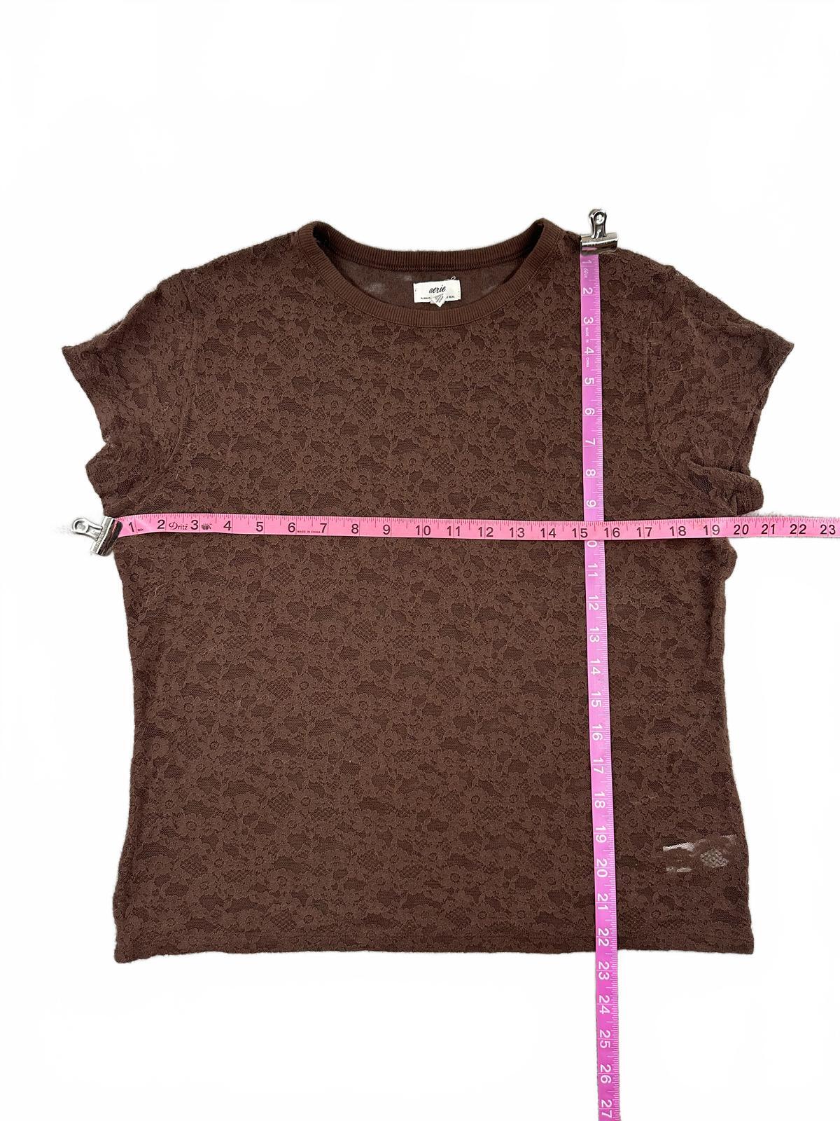 Aerie Brown Floral Lace Short Sleeve Top Sheer Bohemian Indie Summer Tee