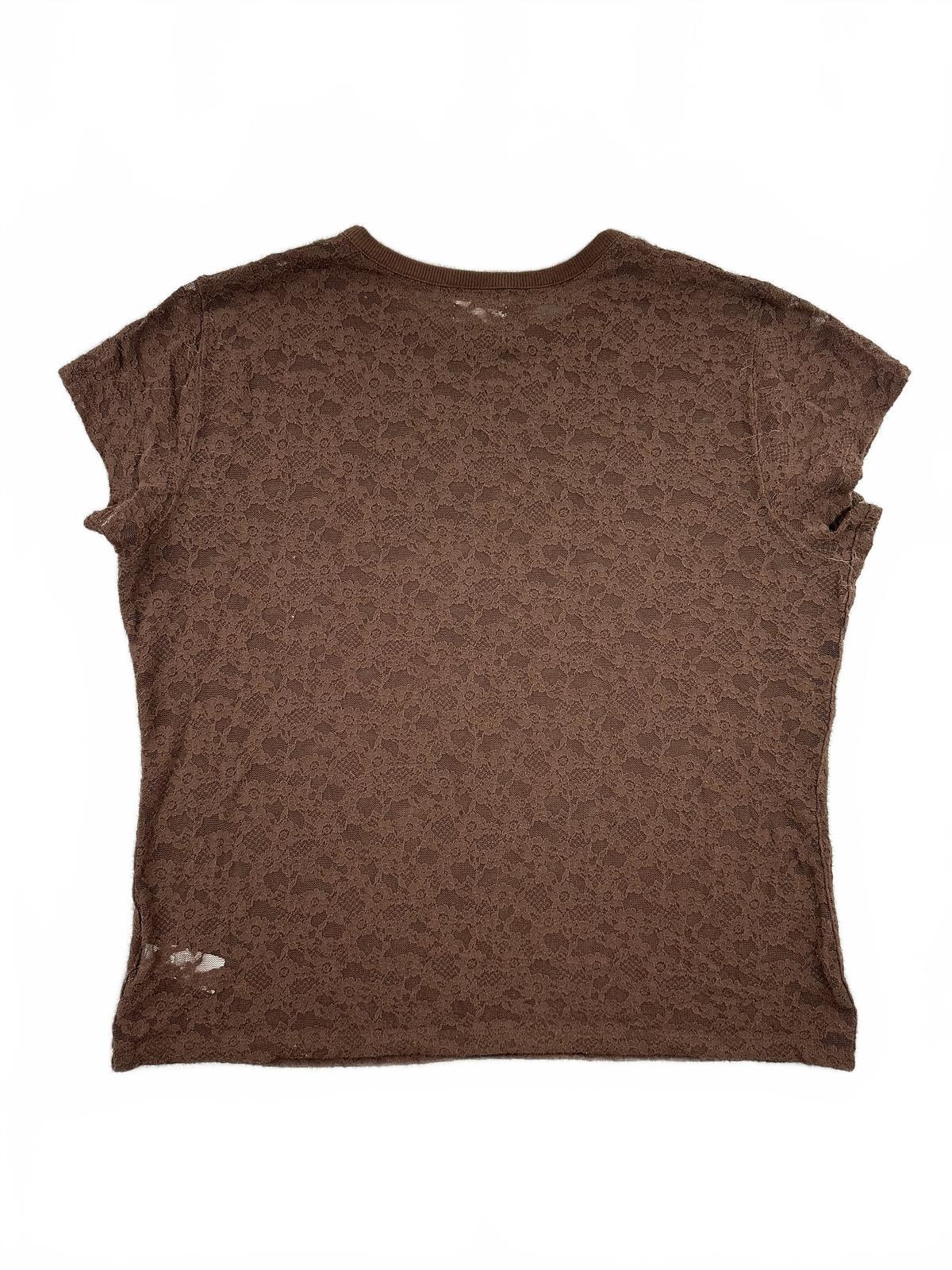 Aerie Brown Floral Lace Short Sleeve Top Sheer Bohemian Indie Summer Tee
