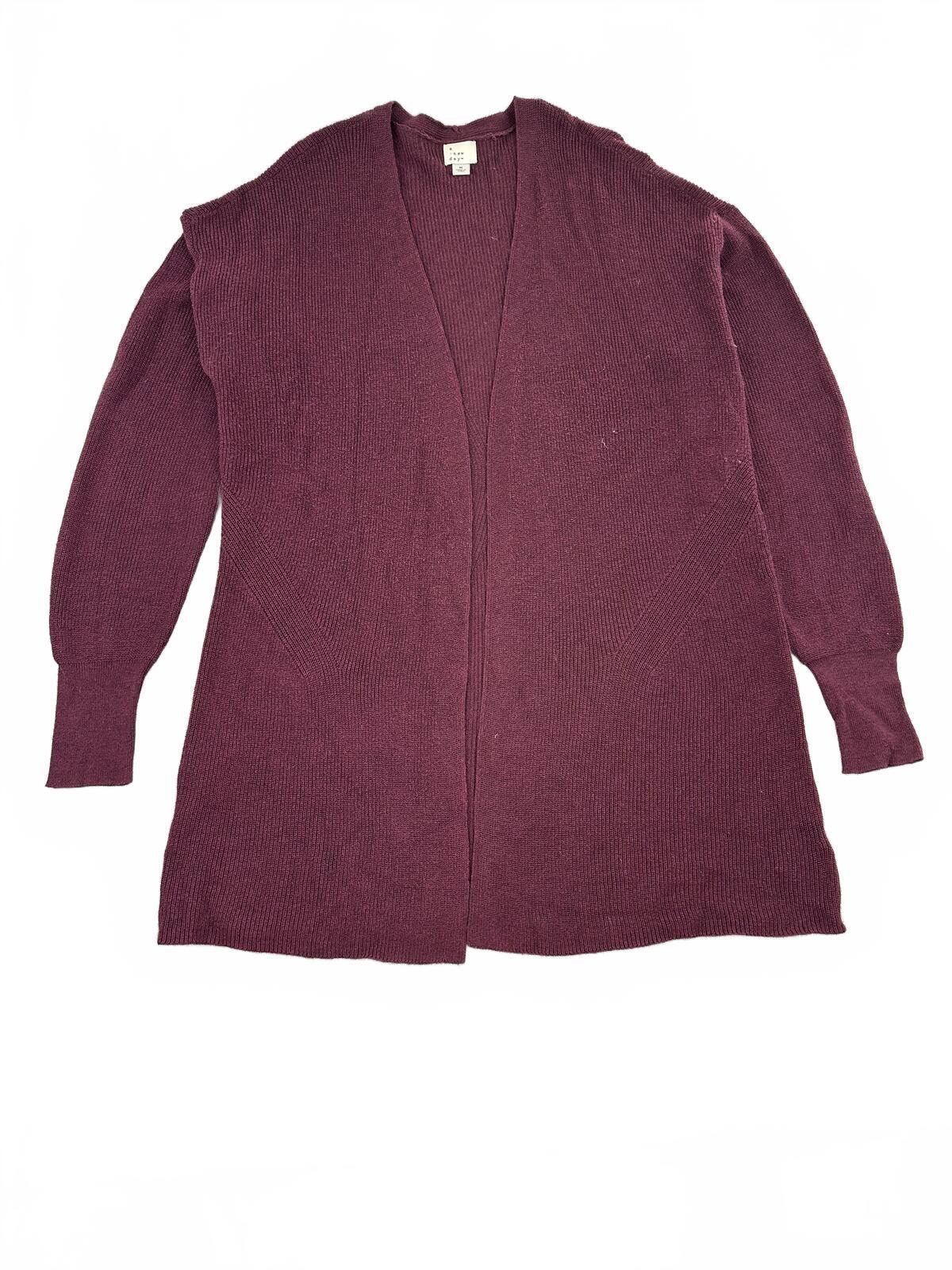 A New Day Burgundy Open Front Knit Cardigan Cozy Casual Layering Sweater