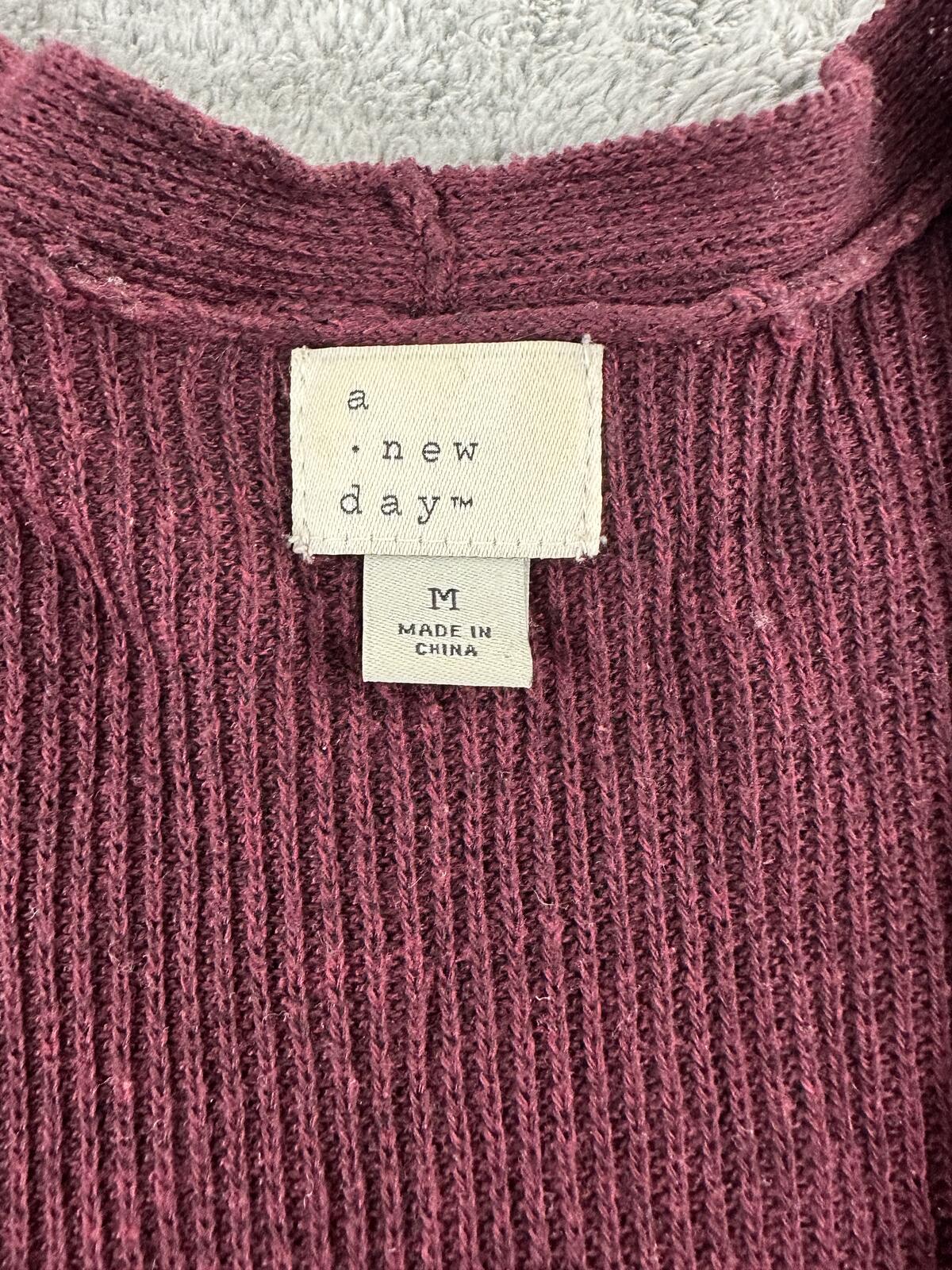 A New Day Burgundy Open Front Knit Cardigan Cozy Casual Layering Sweater