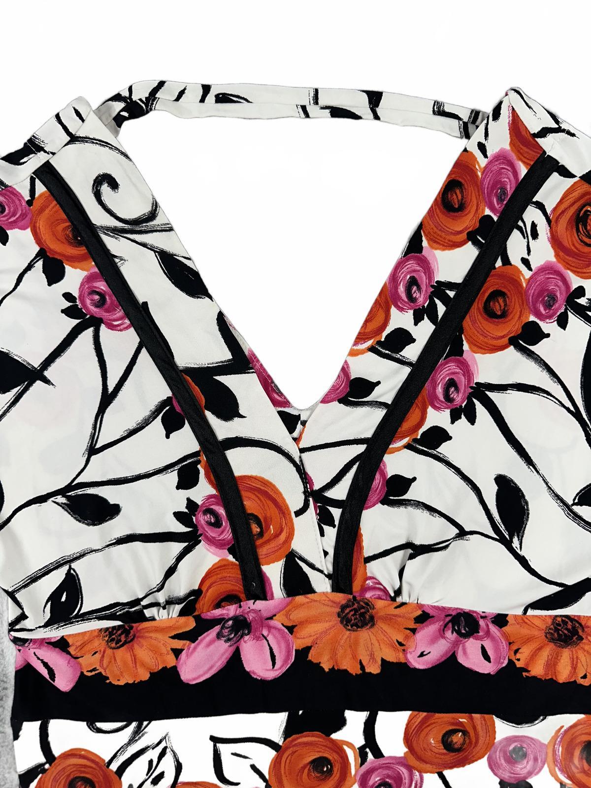 Golbary Floral Mini Dress White Orange Pink V Neck Fitted Waist Summer Y2K