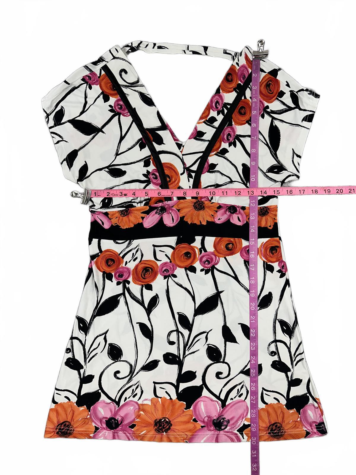 Golbary Floral Mini Dress White Orange Pink V Neck Fitted Waist Summer Y2K