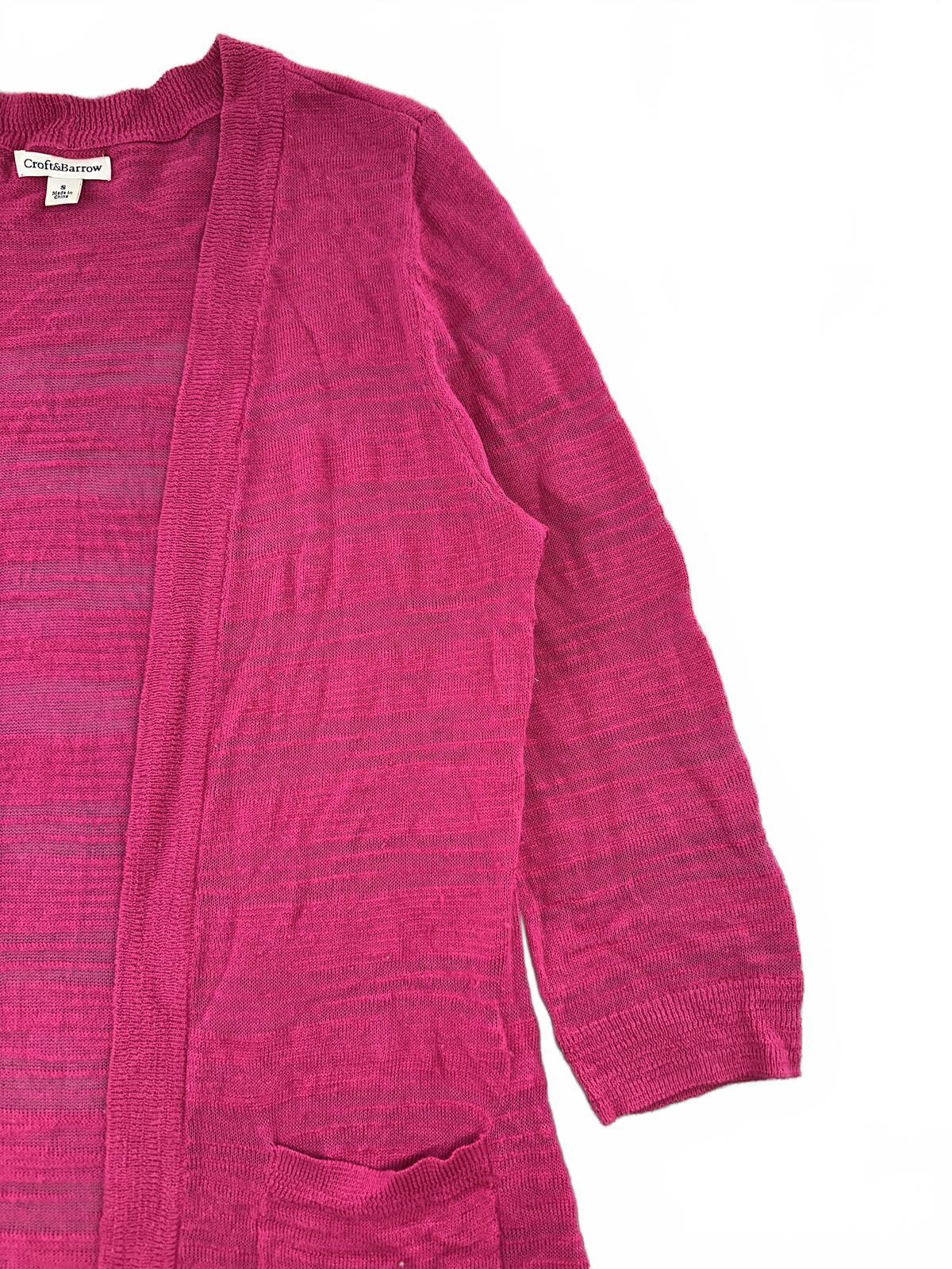 Croft & Barrow Pink Lightweight Knit Cardigan Open Front with Pockets