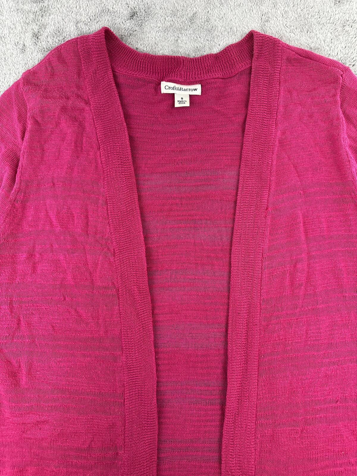 Croft & Barrow Pink Lightweight Knit Cardigan Open Front with Pockets