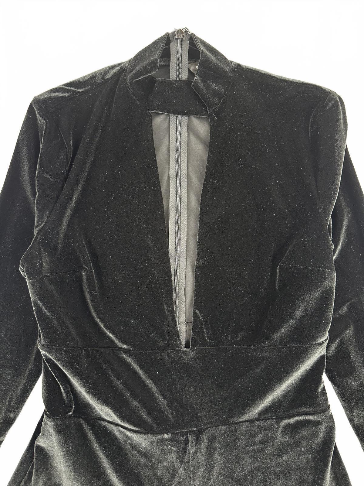 Express Black Velvet Romper with Deep V Neckline and Long Sleeves