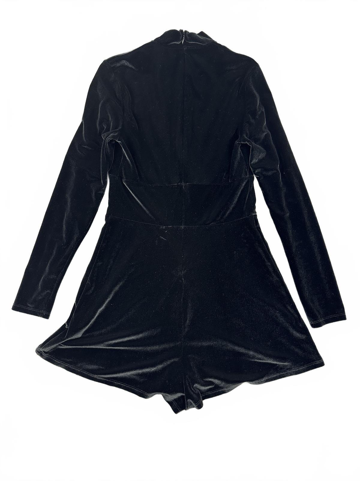 Express Black Velvet Romper with Deep V Neckline and Long Sleeves