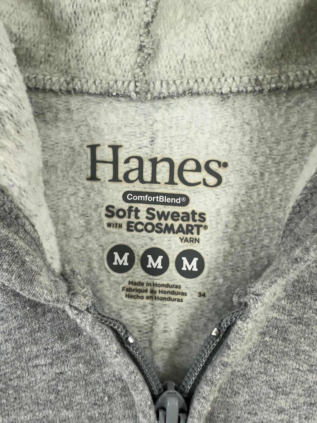Hanes Classic Grey Zip Up Hoodie Casual Athleisure Sweatshirt