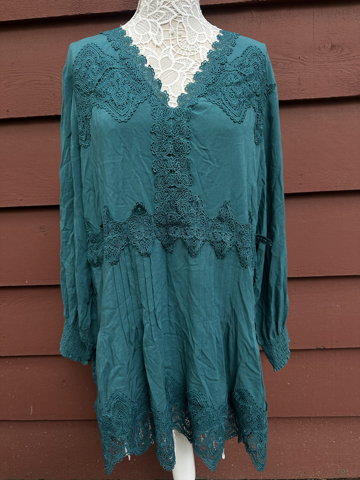Indigo Thread Co Bohemian Lace Trim Turquoise Teal Tunic Top Whimsigoth