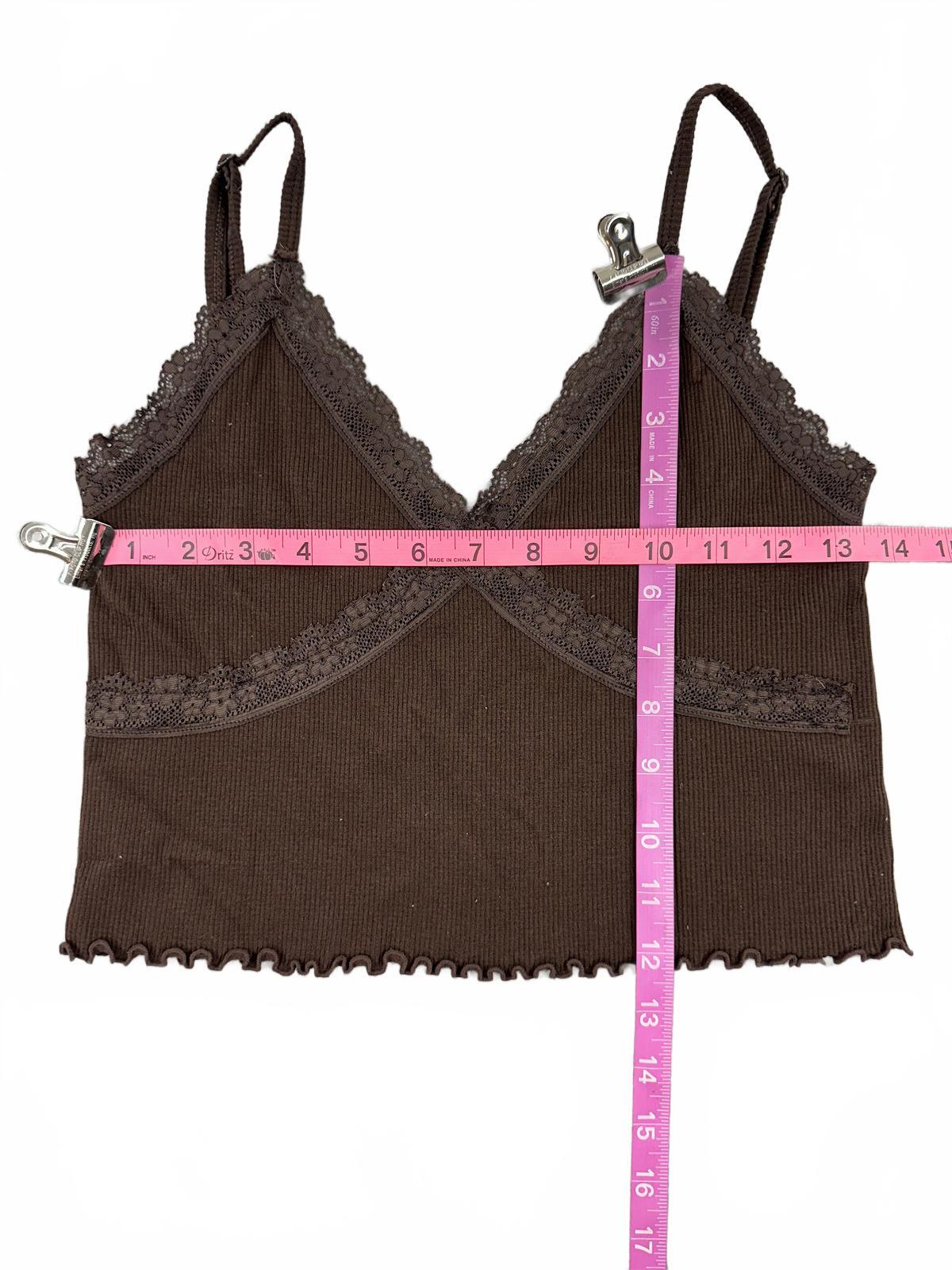 Contour by PacSun Brown Ribbed Lace Trim Cami Top