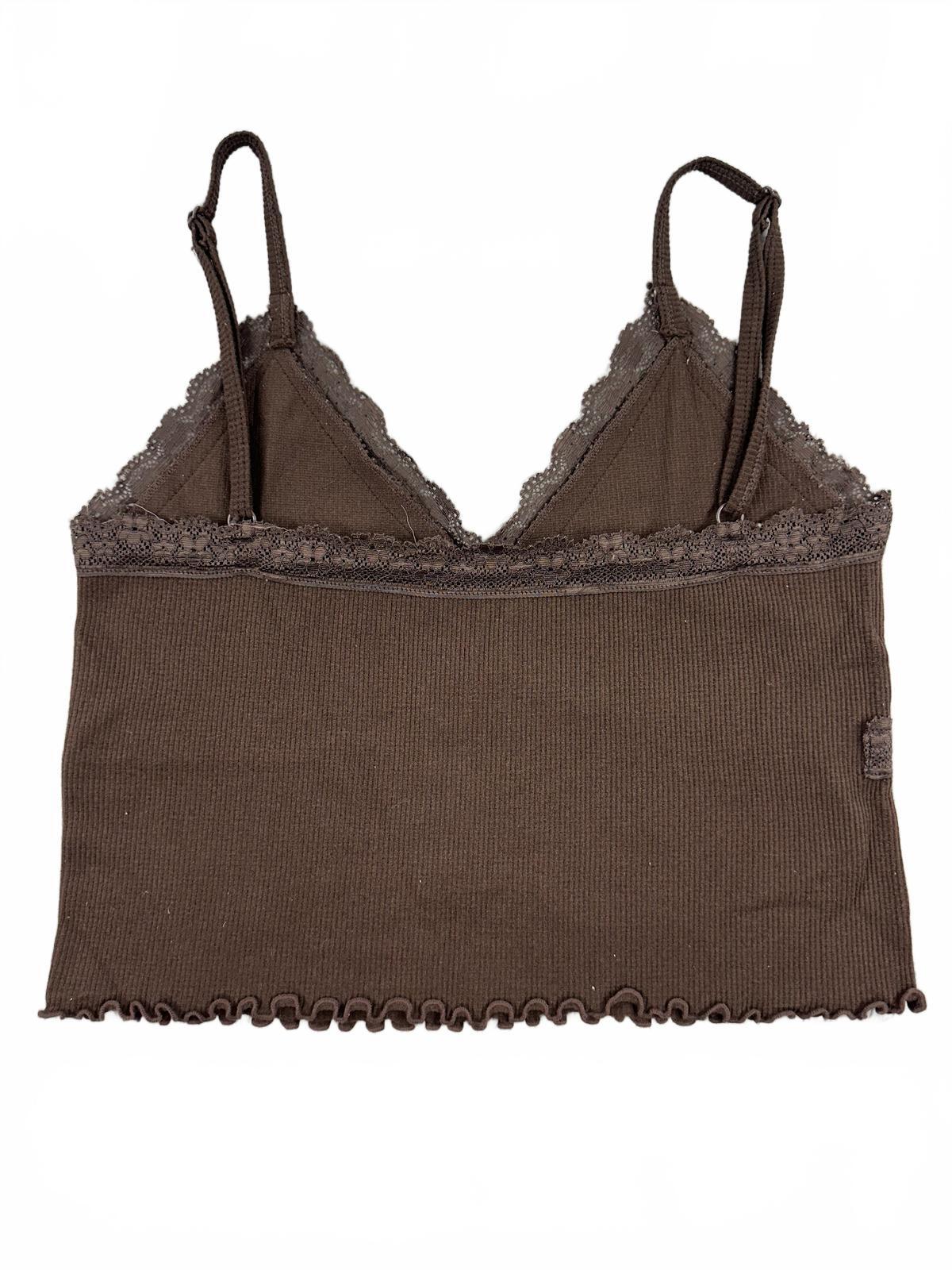 Contour by PacSun Brown Ribbed Lace Trim Cami Top