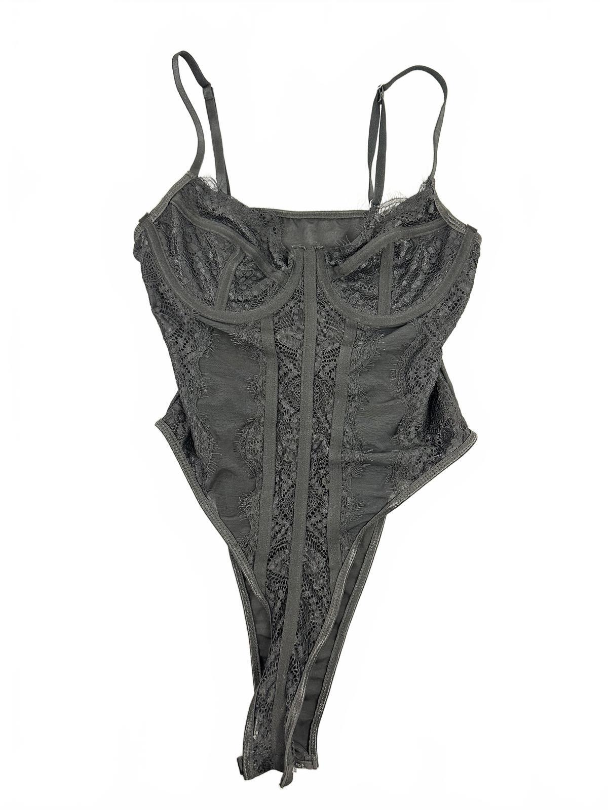Black Lace Bustier Bodysuit Feminine Loungewear Party Festival Wear