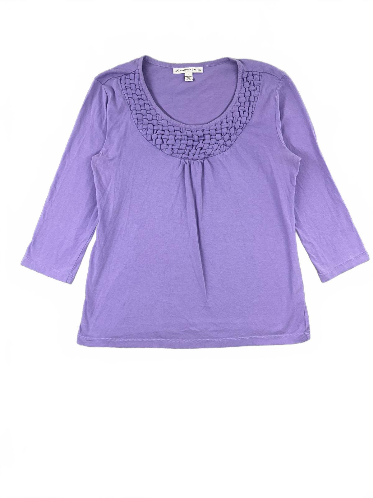 JM Collection Petite Lavender Cotton Top with Woven Neckline Feminine