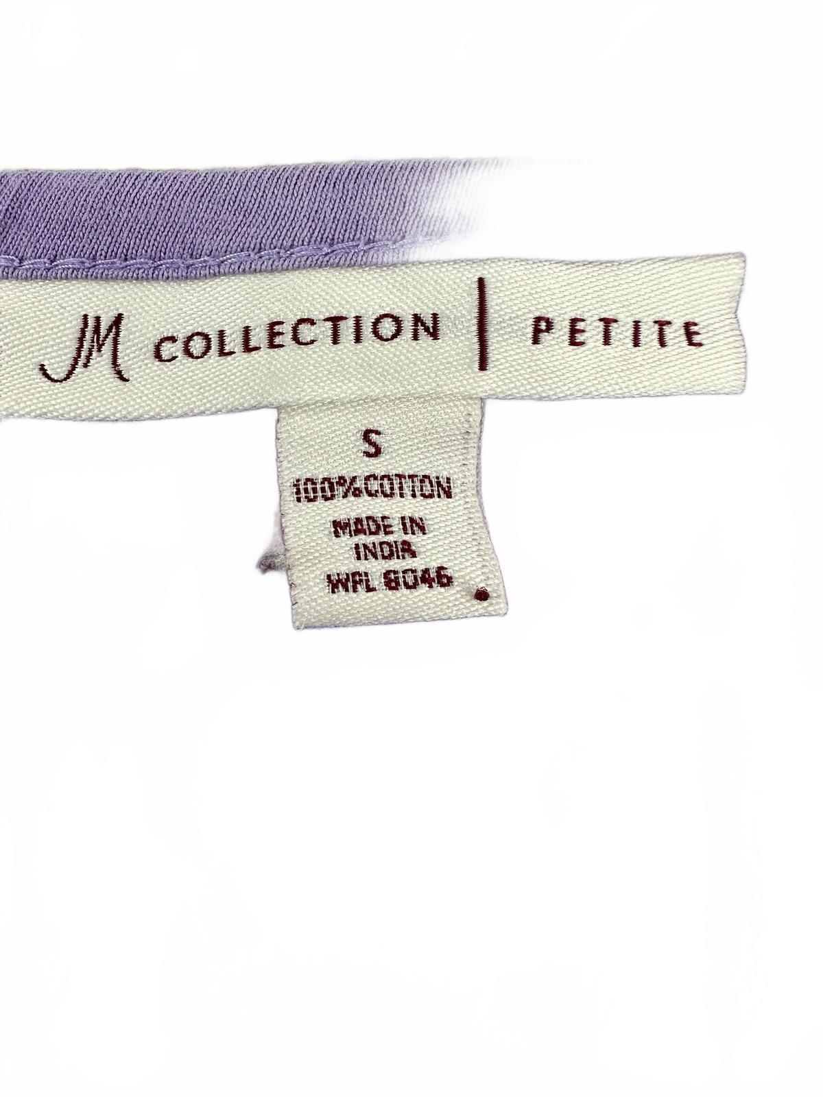 JM Collection Petite Lavender Cotton Top with Woven Neckline Feminine