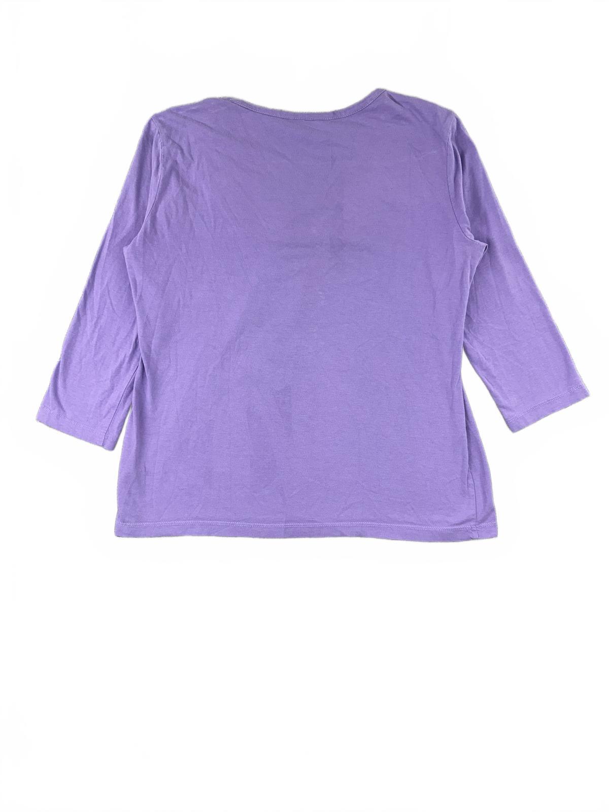 JM Collection Petite Lavender Cotton Top with Woven Neckline Feminine