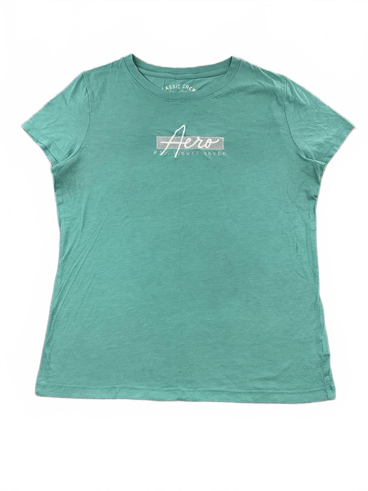 Aéropostale Classic Crew Neck Turquoise Logo Tee Casual Streetwear Minimalist