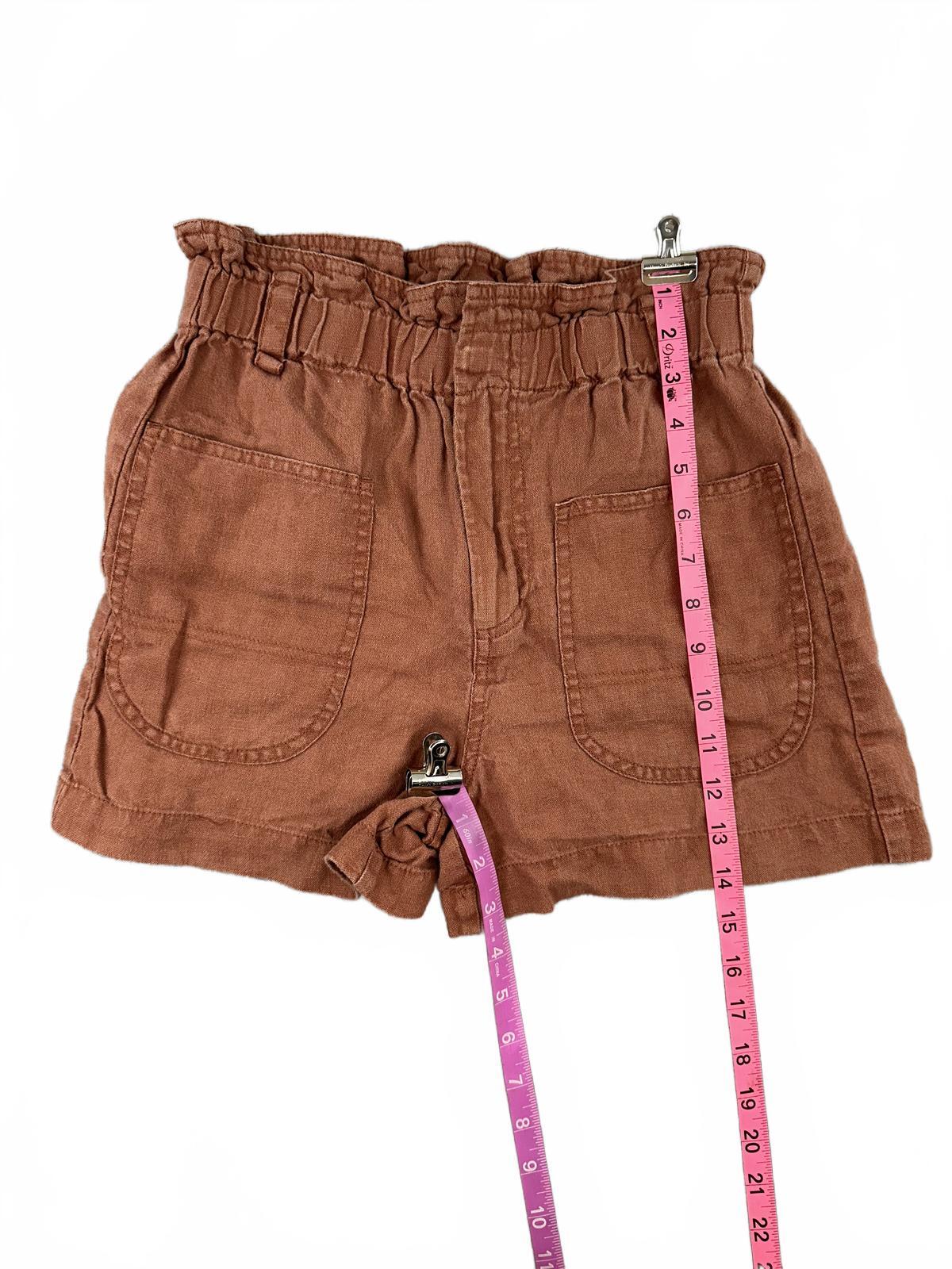 MNG Brown Linen Paperbag Waist Shorts Casual Summer Preppy