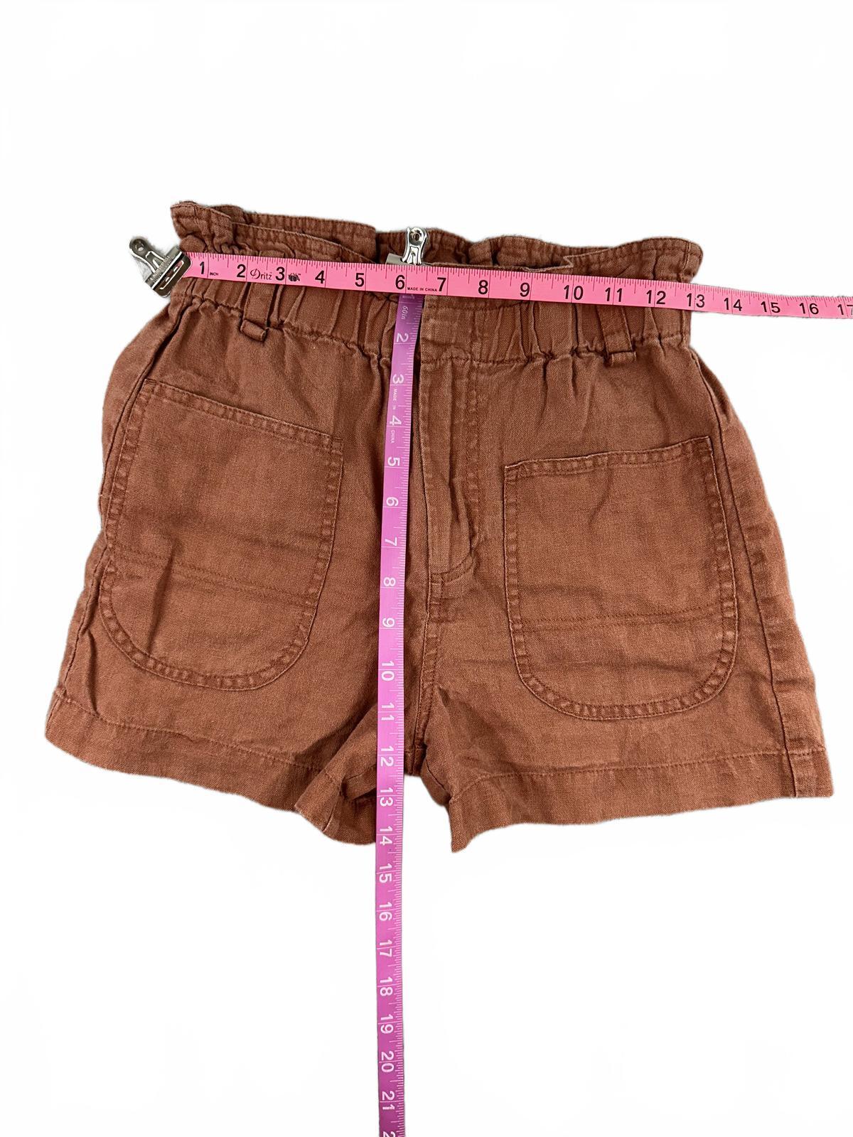 MNG Brown Linen Paperbag Waist Shorts Casual Summer Preppy